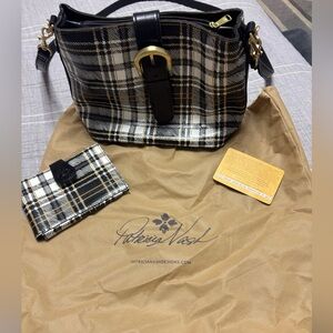 Patricia Nash leather Black and White Plaid Women's Bag and matching wallet.